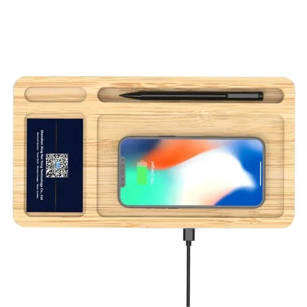 ED212 Bambu Masaüstü Organizer Wireless Mobil Şarj Cihazı