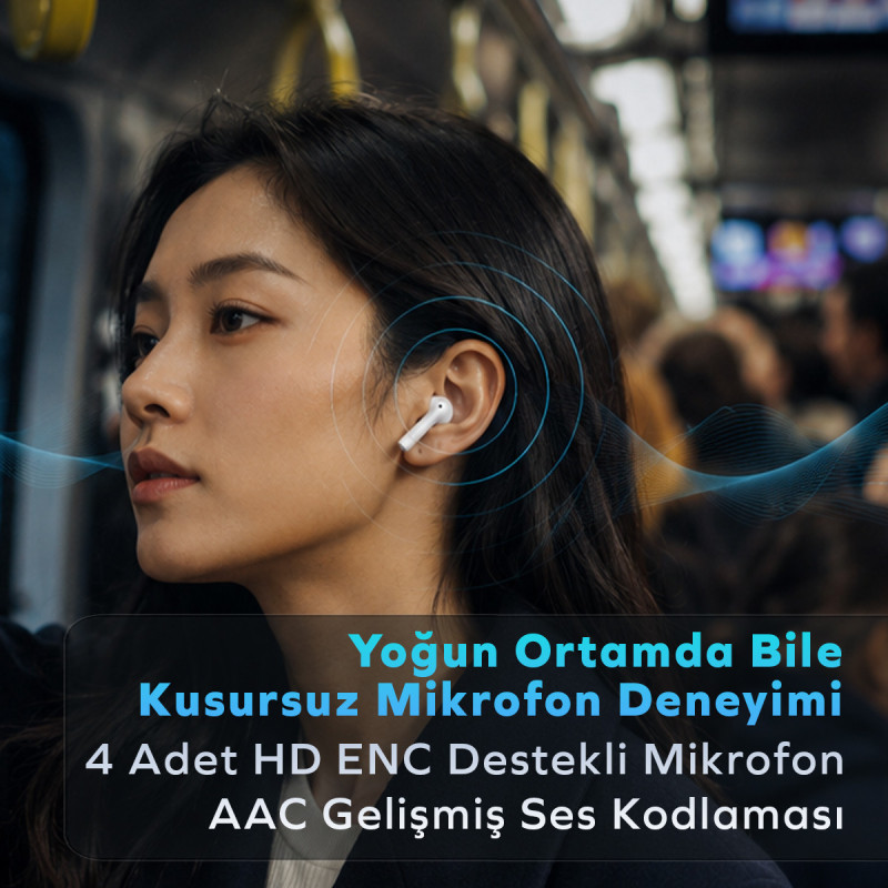 Gigasound ENC Kablosuz Bluetooth Kulaklık Kulak İçi gürültü önleme 4 mikrofon 42 saat oynatma süresi Gigasound Clear Bass